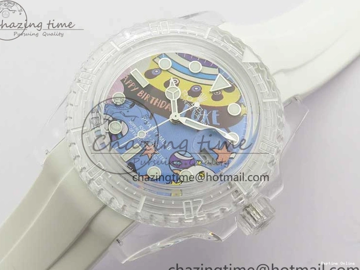 0518 Affordable Submariner Phantomlab Transparent KZF Best Edition Blue Space Dial on White Rubber Strap VR 2566